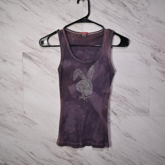 La Camilia Tops - Playboy Bunny Bedazzled Tie Dye Tank Crop Top